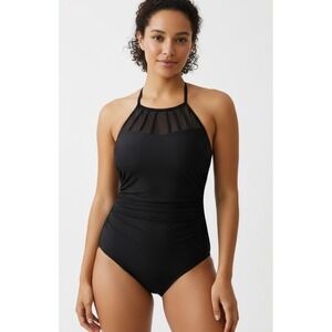 Women's Size Large Black One Piece Swimsuit Cupshe High Neck Halter Top Bathing